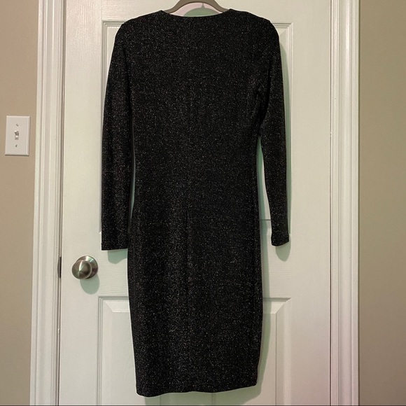DYNAMITE | Deep V-Neck Metallic Bodycon Dress - Picture 3 of 4